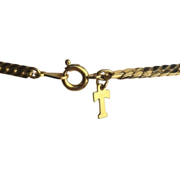 Crown Trifari Statement Black Gold Necklace Glam Vintage 80s 15" - Picture 7 of 9